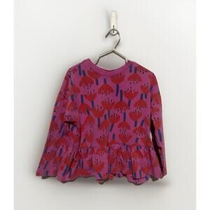 Hanna Anderson Long Sleeve 100% Cotton Print‎ Peplum Blouse Girl Sz US 4 Toddler